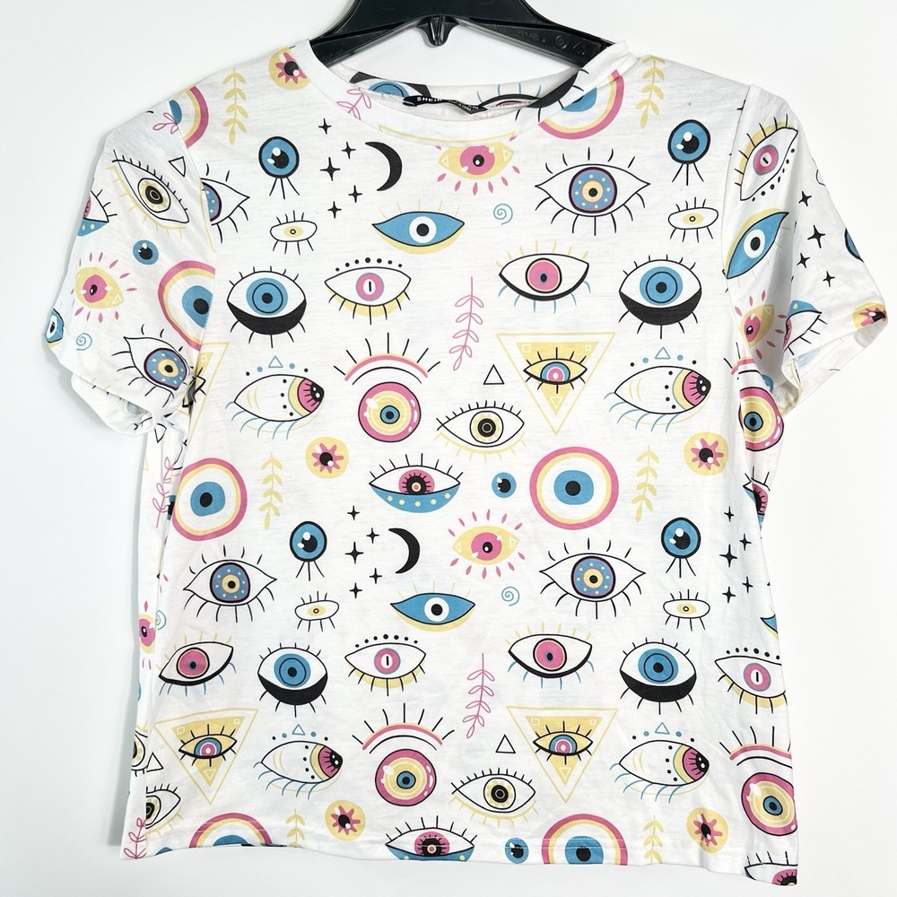 SHEIN Womens Wte All‎ Over Eye Print SS Tee Mystic Tarot *RUNS SMALL See Details